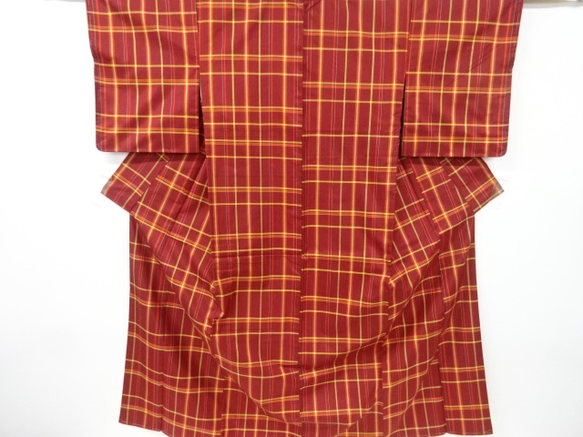 格子織り出し米沢紬着物　道行コートアンサンブル